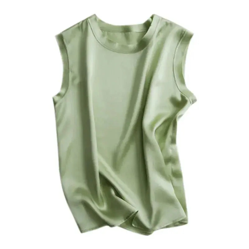 100% Mulberry Silk Bottoming Satin Camisole for Women's Outer Wear Suits Sleeveless Silk Top Summer Big Size Vest - Couture Cozy