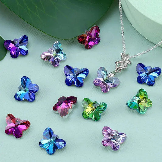 10pcs14mm New Butterfly Pendant Beads Glass butterfly Charms Gems Crystal for Fashion Women DIY Jewelery Making Earring Necklace