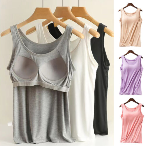 Women Vest Camisole with Built in Shelf Bra Tank Top Comfort Cotton Si Couture Cozy