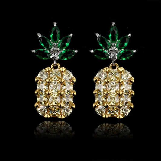 2017 Z Pineapple Yellow Big Jewel Crystal Silver Earrings Female Sweet Lady Charm Geometry High Quality Jewelery Festival Gift