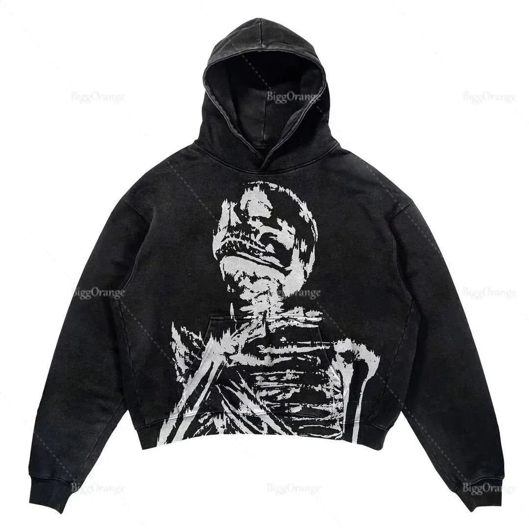 2022 New Grunge Long Gothic Spider Print Oversize Zip Up Hoodies Sleeve Sweatshirt Men Punk Harajuku Loose Coat Streetwear Couture Cozy