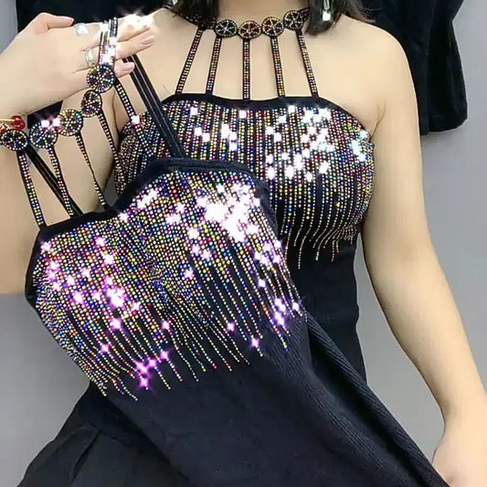 2023 New Creative Shiny Set Auger Vest Women Fashion Trendy with Pad Sling Lady Nightclub Bar Personality Tops Woman Clothing - Couture Cozy