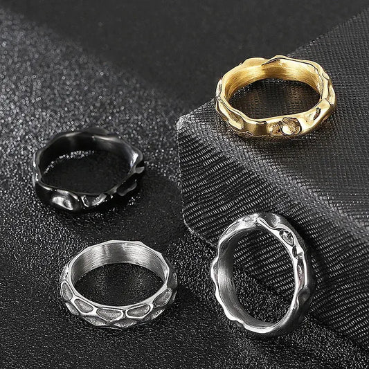 2023 New Personality Rregular Wave Couples Rings Fashion Men Women Jewelry Vintage Ancient Silver Color Punk Hip Hop Jewelery