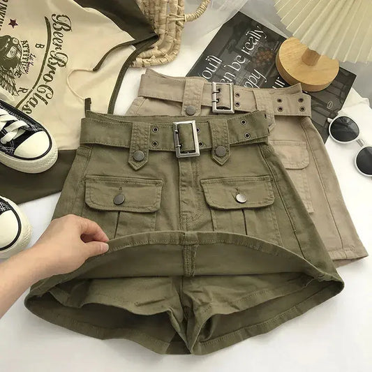 2023 Summer Safari Style Women Denim Pantskirt High-waist Short Slim A-line Jean Skirts Lady Anti-expose Lining Wide-leg Shorts Couture Cozy