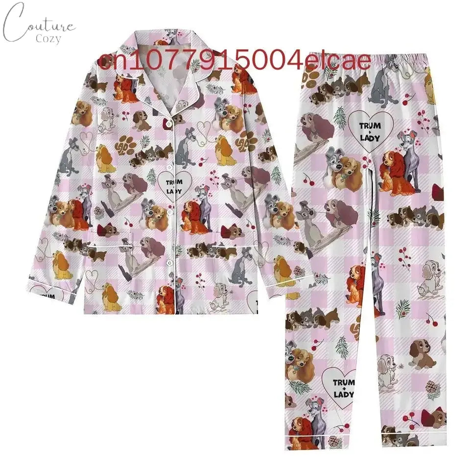 2024 New Disney Lady and the Tramp Pajama3D Printed Casual Men's and Women's Long Sleeve Shirt Pajama Set Couture Cozy