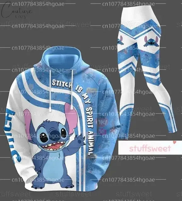 2024 New Hello Kitty 3D Hoodie Women's Hoodie Leggings Suit Stitch Yoga Pants Sweatpants Fashion Sports Suit Disney Yoga Suit Couture Cozy