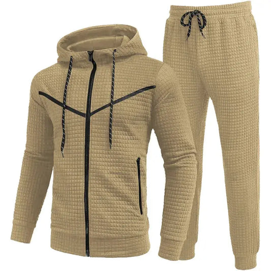 2024 New Men'S Casual Sports Suit Fashion Hoodie Pants Clothing Trend Casual Small Check Zipper Hooded Suit Couture Cozy