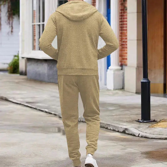 2024 New Men'S Casual Sports Suit Fashion Hoodie Pants Clothing Trend Casual Small Check Zipper Hooded Suit Couture Cozy