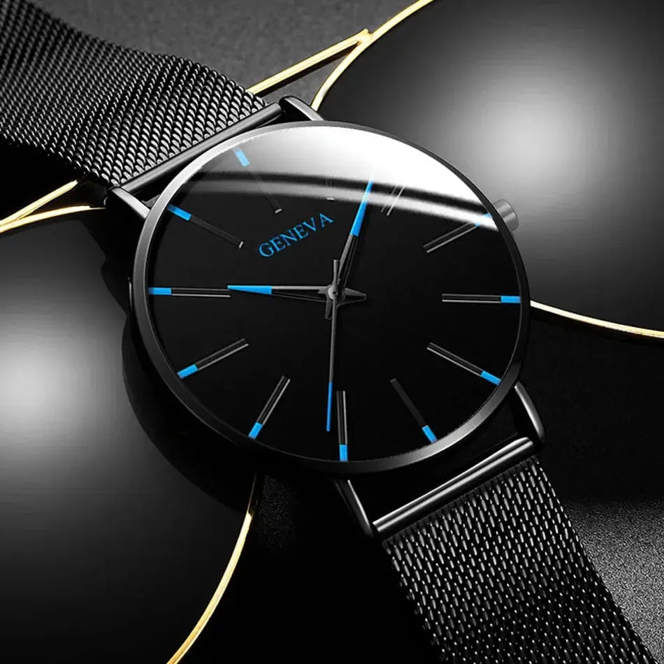 2024 New Mens Fashion Watches Luxury Ultra Thin Stainless Steel Mesh Strap Quartz Watch Rose Gold Men Watch Gifts Reloj Hombre