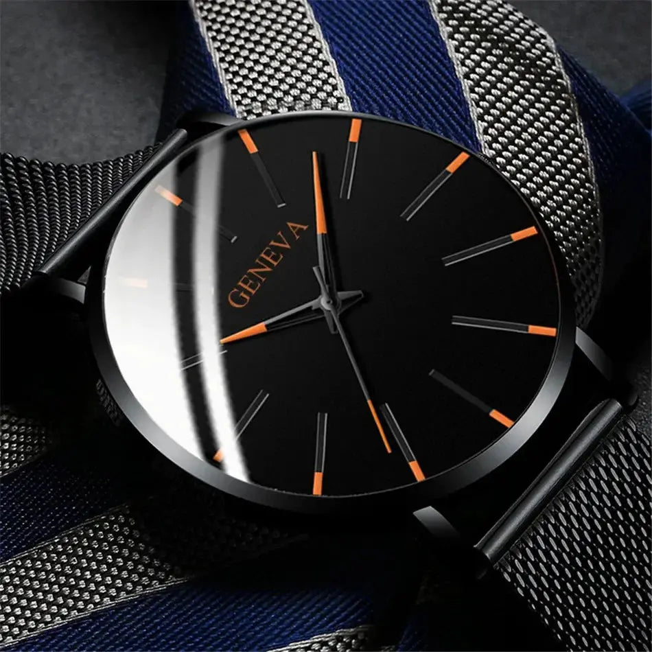 2024 New Mens Fashion Watches Luxury Ultra Thin Stainless Steel Mesh Strap Quartz Watch Rose Gold Men Watch Gifts Reloj Hombre