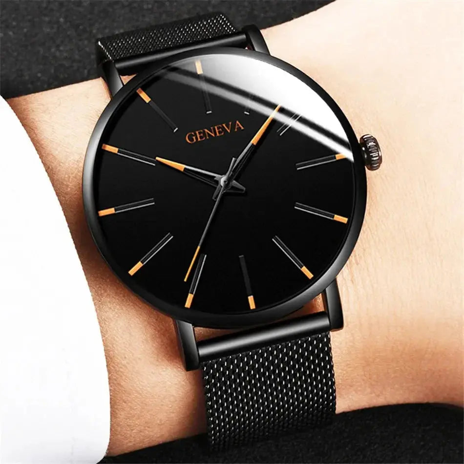 2024 New Mens Fashion Watches Luxury Ultra Thin Stainless Steel Mesh Strap Quartz Watch Rose Gold Men Watch Gifts Reloj Hombre