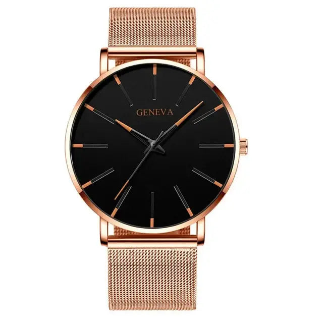 2024 New Mens Fashion Watches Luxury Ultra Thin Stainless Steel Mesh Strap Quartz Watch Rose Gold Men Watch Gifts Reloj Hombre