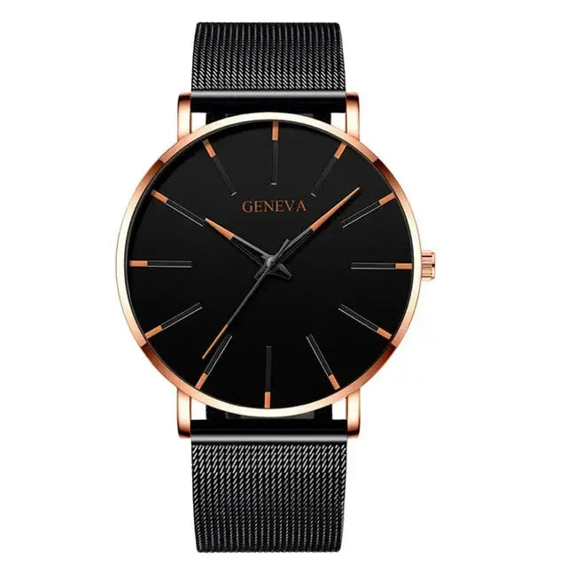 2024 New Mens Fashion Watches Luxury Ultra Thin Stainless Steel Mesh Strap Quartz Watch Rose Gold Men Watch Gifts Reloj Hombre