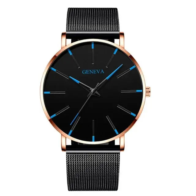 2024 New Mens Fashion Watches Luxury Ultra Thin Stainless Steel Mesh Strap Quartz Watch Rose Gold Men Watch Gifts Reloj Hombre