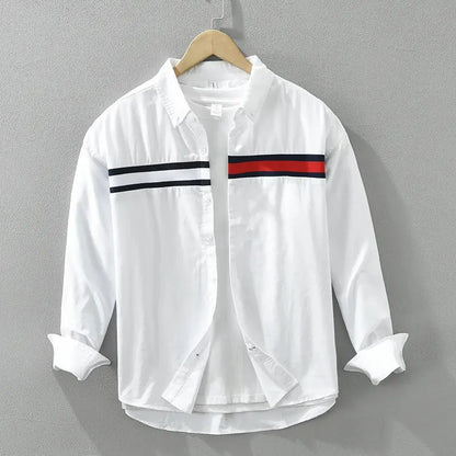 2024 Spring New White Patchwork Shirt for Men Cotton Loose Long Sleeve Shirts Fashion Men's Clothing Couture Cozy