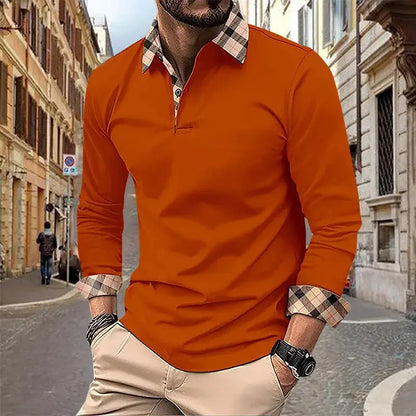 2024 Spring and Autumn European and American Men's Polo Shirt Lapel Pocket T-shirt Men's Breathable Business Casual Long sleeved Couture Cozy