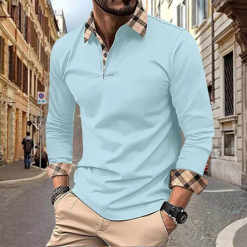 2024 Spring and Autumn European and American Men's Polo Shirt Lapel Pocket T-shirt Men's Breathable Business Casual Long sleeved Couture Cozy