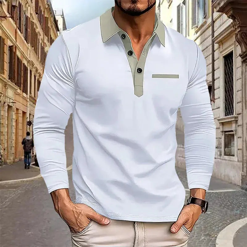 2024 Spring and Autumn European and American Men's Polo Shirt Lapel Pocket T-shirt Men's Breathable Business Casual Long sleeved Couture Cozy