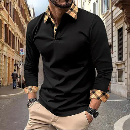 2024 Spring and Autumn European and American Men's Polo Shirt Lapel Pocket T-shirt Men's Breathable Business Casual Long sleeved Couture Cozy