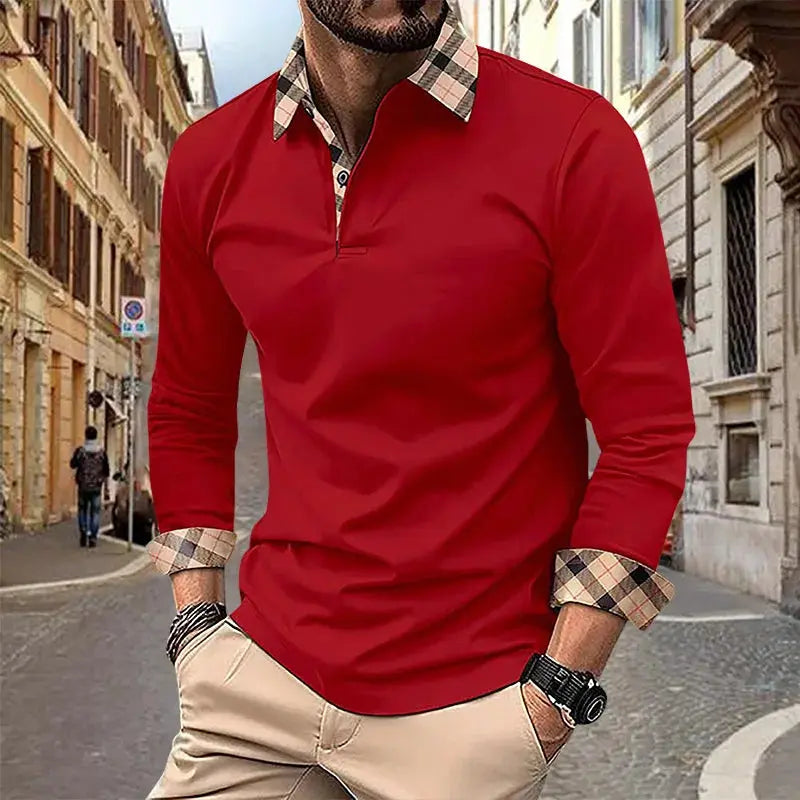 2024 Spring and Autumn European and American Men's Polo Shirt Lapel Pocket T-shirt Men's Breathable Business Casual Long sleeved Couture Cozy