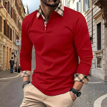 2024 Spring and Autumn European and American Men's Polo Shirt Lapel Pocket T-shirt Men's Breathable Business Casual Long sleeved Couture Cozy