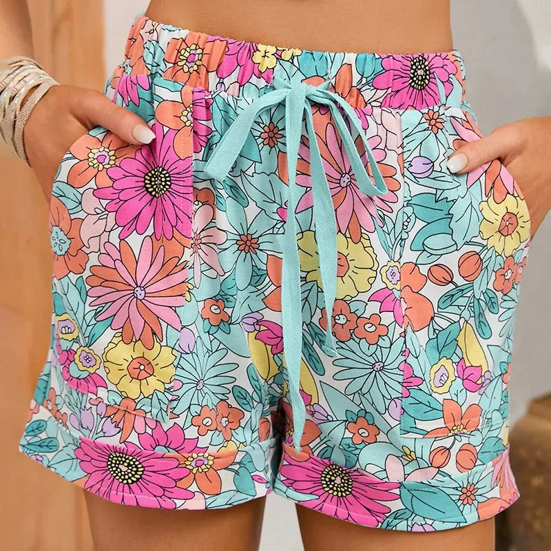 2024 Summer New Arrival Low Waist Thin Casual Shorts Female Fashion Plant Florals Print Stylish Female Shorts