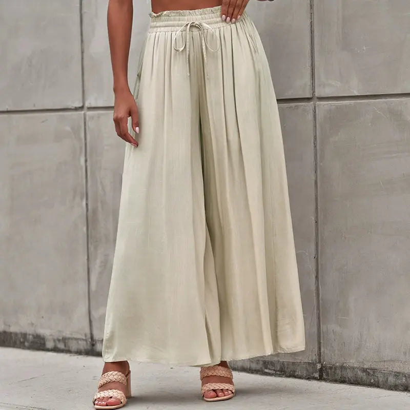 2024 Summer New Arrival Women's Casual Pants European and American Personalized Pure Color Elastic Waistband High Waist Thin Wide-Leg Pants Women