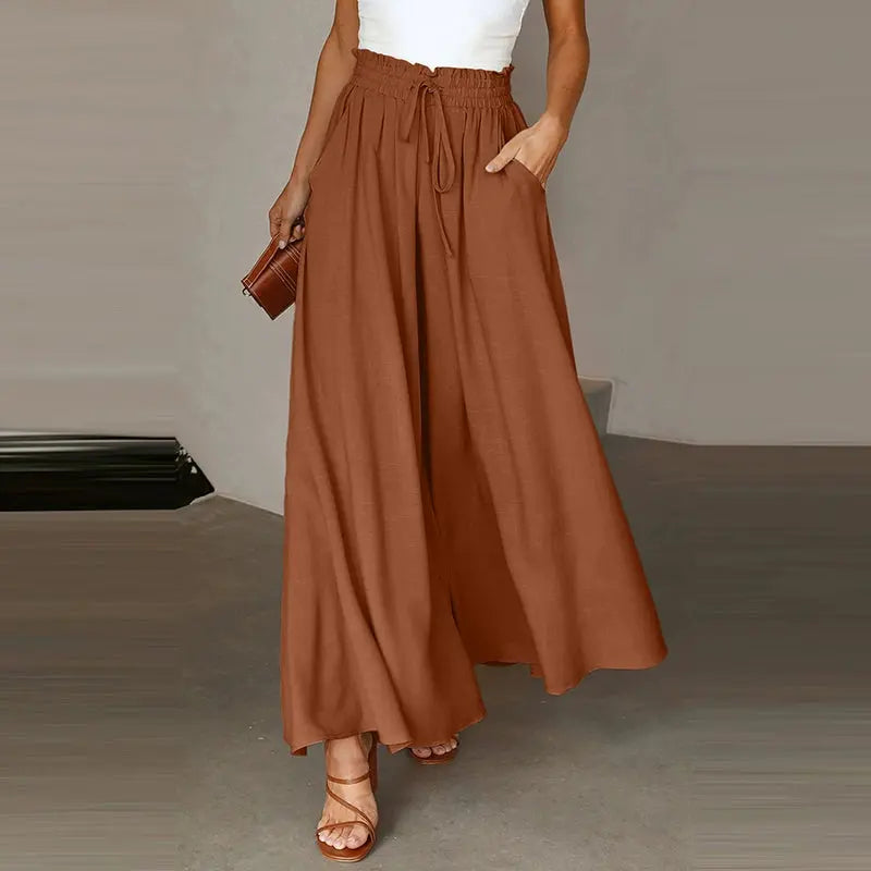 2024 Summer New Arrival Women's Casual Pants European and American Personalized Pure Color Elastic Waistband High Waist Thin Wide-Leg Pants Women