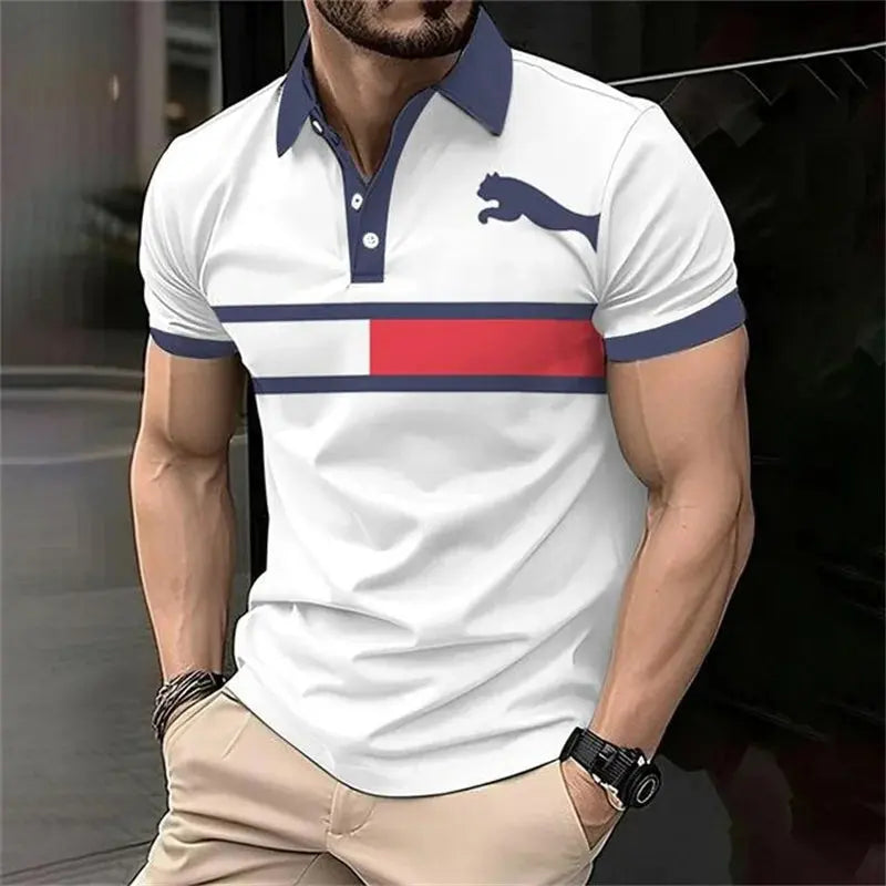 3D Printed Fashionable Personalized Men's Polo Shirt Business Casual Lapel Short Sleeved Top Summer Casual Minimalist Clothing