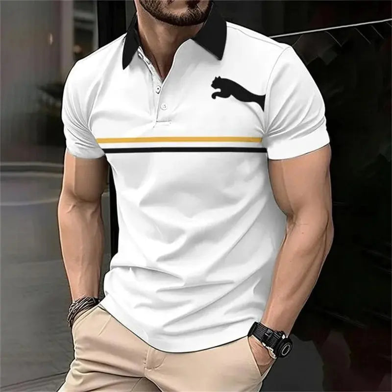 3D Printed Fashionable Personalized Men's Polo Shirt Business Casual Lapel Short Sleeved Top Summer Casual Minimalist Clothing