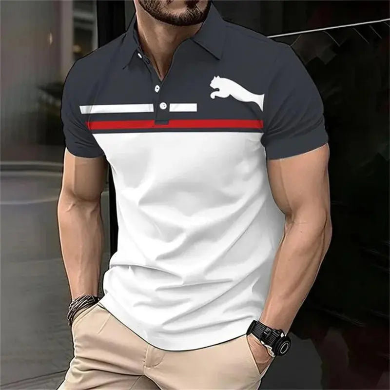 3D Printed Fashionable Personalized Men's Polo Shirt Business Casual Lapel Short Sleeved Top Summer Casual Minimalist Clothing