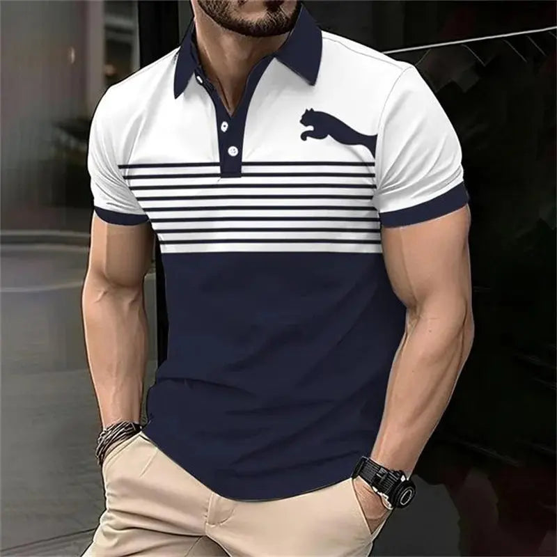 3D Printed Fashionable Personalized Men's Polo Shirt Business Casual Lapel Short Sleeved Top Summer Casual Minimalist Clothing