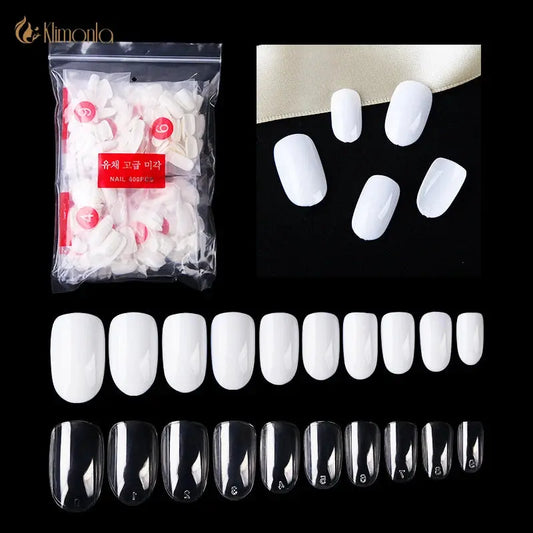 500PCS Oval Round Acrylic UV Gel false Nail Art Tips Short Full Cover Fake Artificial Nails Tip Decorations Stickers Beauty Tool - Couture Cozy