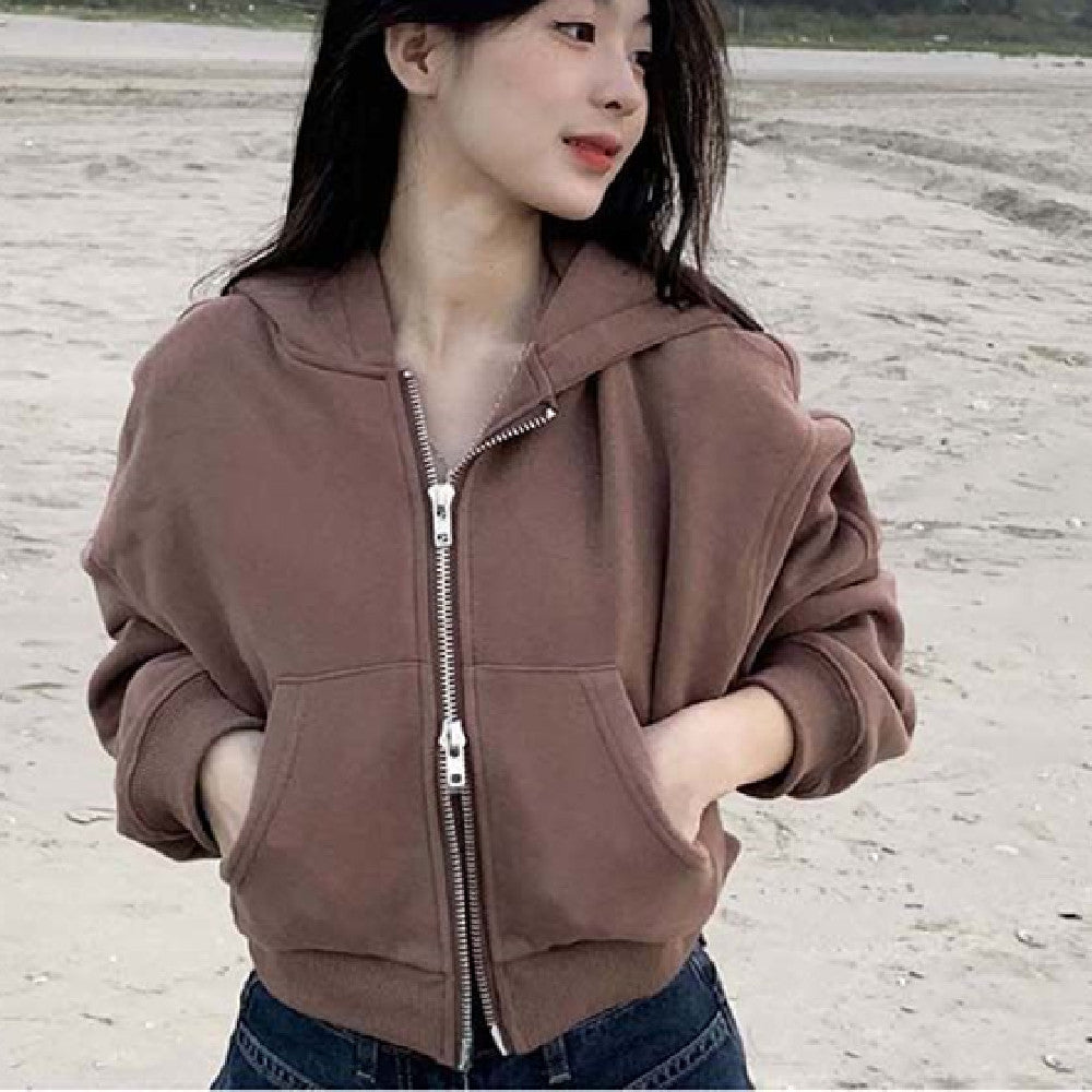 Women's Retro Loose Double-headed Zipper Hooded Sweater - Couture Cozy