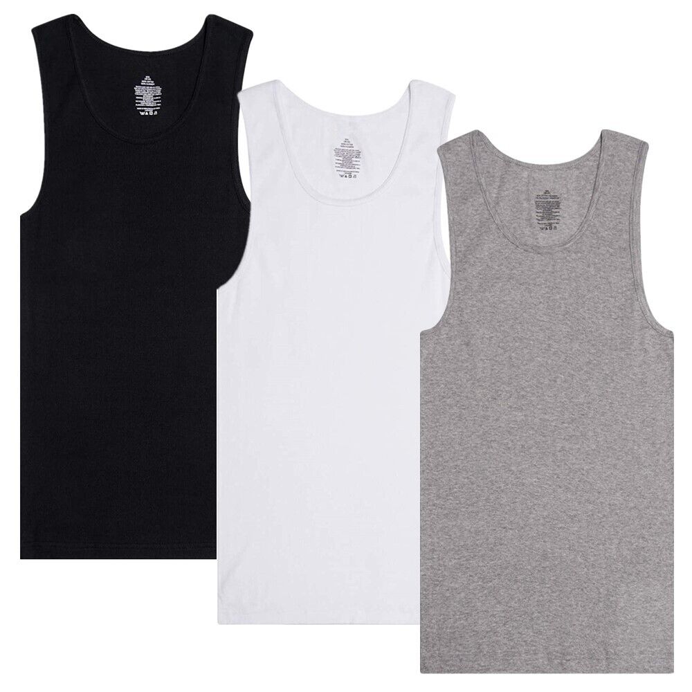 3-12 Packs Men 100% Cotton Ribbed Tank Top A-Shirt Wife Beater Undersh Couture Cozy