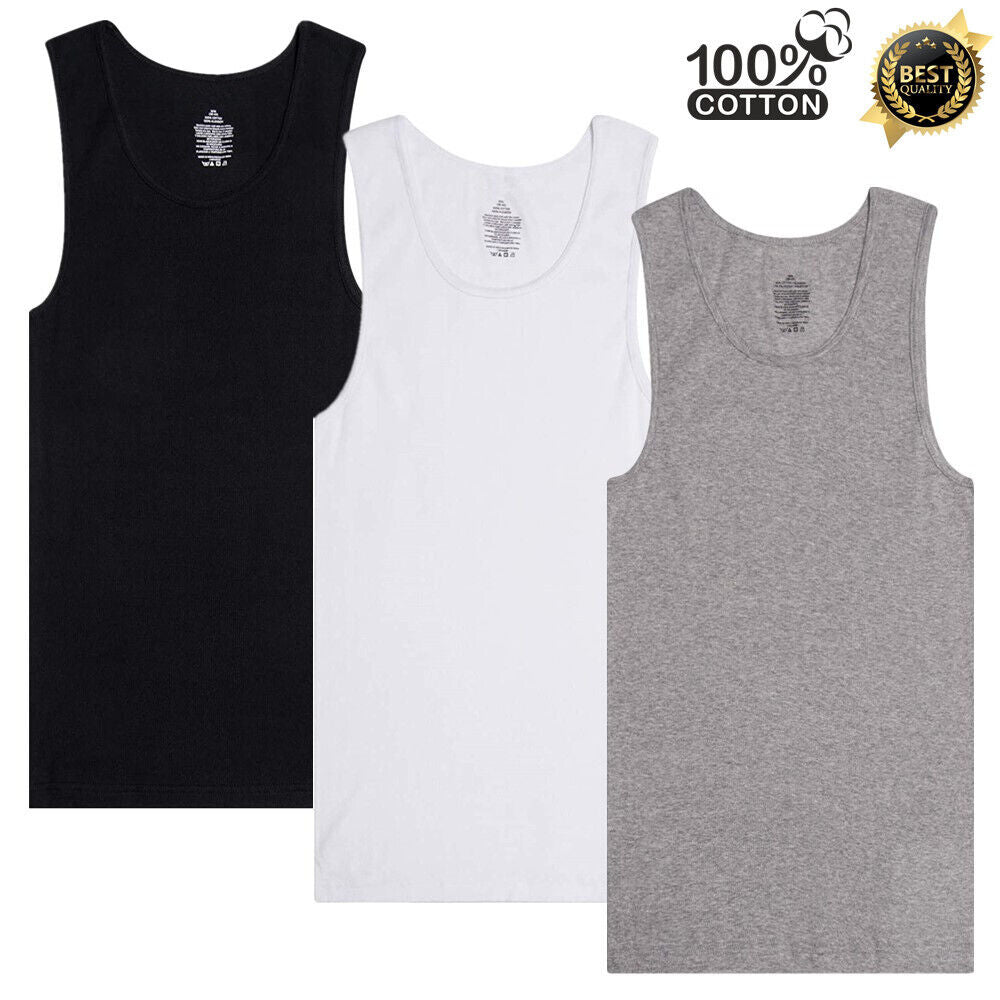 3-12 Pack Men 100% Cotton Tagless Ribbed Tank Top A-Shirt Wife Beater Couture Cozy