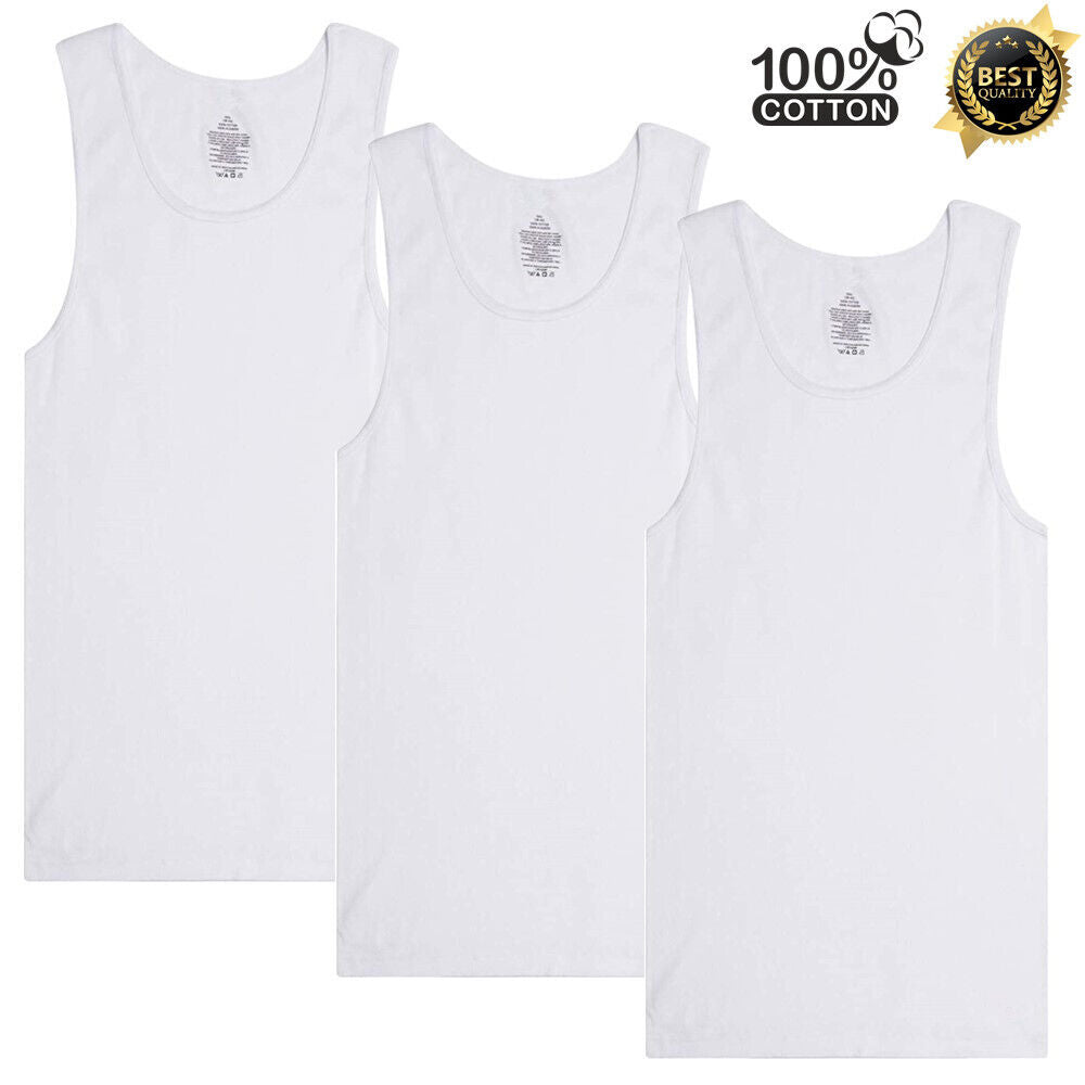 3-12 Pack Men 100% Cotton Tagless Ribbed Tank Top A-Shirt Wife Beater Couture Cozy