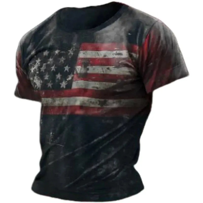 American Men's T-shirts Casual Loose Round Neck US Flag Short Sleeved Tops Tees Streetwear Men's Clothing Oversized T shirts 3XL