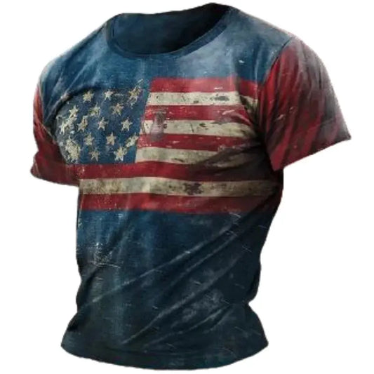 American Men's T-shirts Casual Loose Round Neck US Flag Short Sleeved Tops Tees Streetwear Men's Clothing Oversized T shirts 3XL