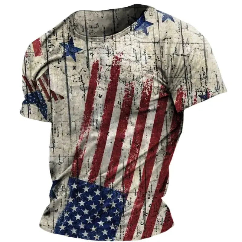 American Men's T-shirts Casual Loose Round Neck US Flag Short Sleeved Tops Tees Streetwear Men's Clothing Oversized T shirts 3XL