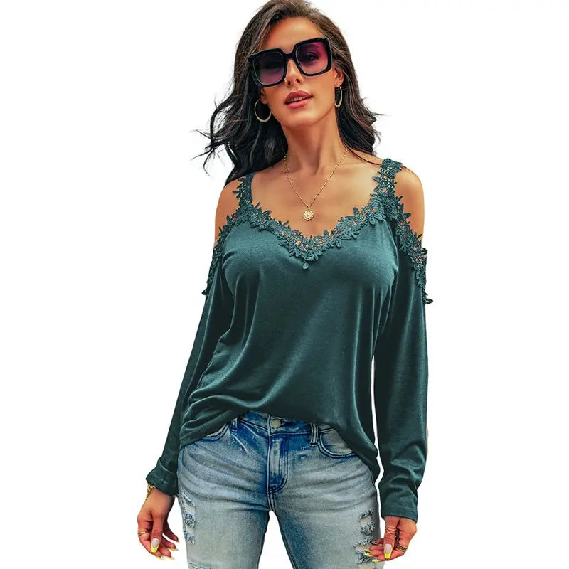 Autumn Winter Sexy Thin Trendy off-Shoulder Long-Sleeve T-shirt