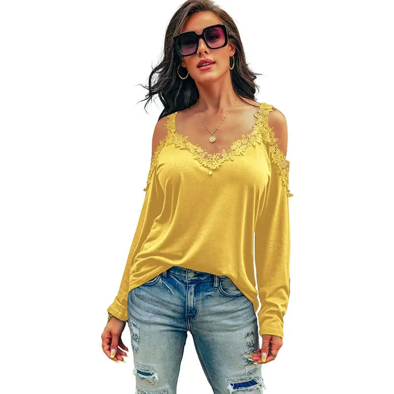 Autumn Winter Sexy Thin Trendy off-Shoulder Long-Sleeve T-shirt