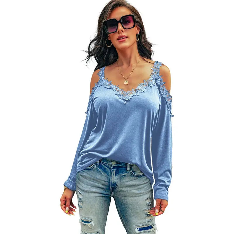 Autumn Winter Sexy Thin Trendy off-Shoulder Long-Sleeve T-shirt