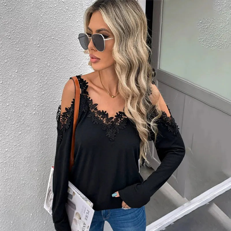 Autumn Winter Sexy Thin Trendy off-Shoulder Long-Sleeve T-shirt