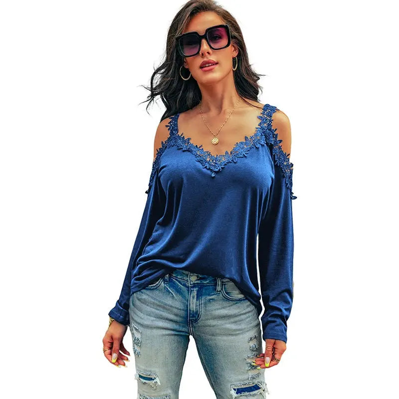 Autumn Winter Sexy Thin Trendy off-Shoulder Long-Sleeve T-shirt