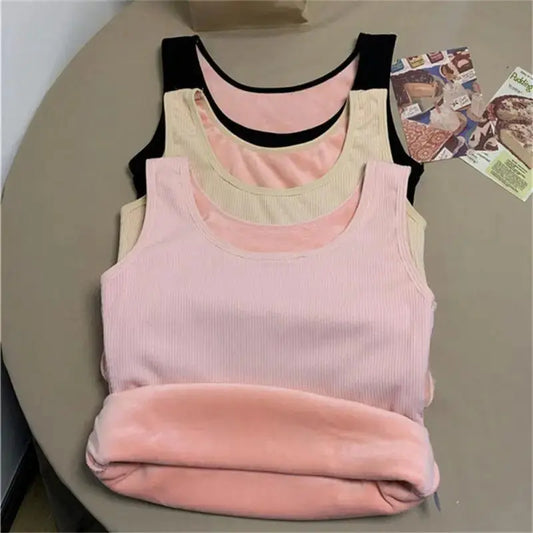 Autumn Winter Warm Women Vest Ladies T-shirt Undershirt Fleece Tank Top Underwear Thick All-match Thermal Sleeveless Lingerie Couture Cozy