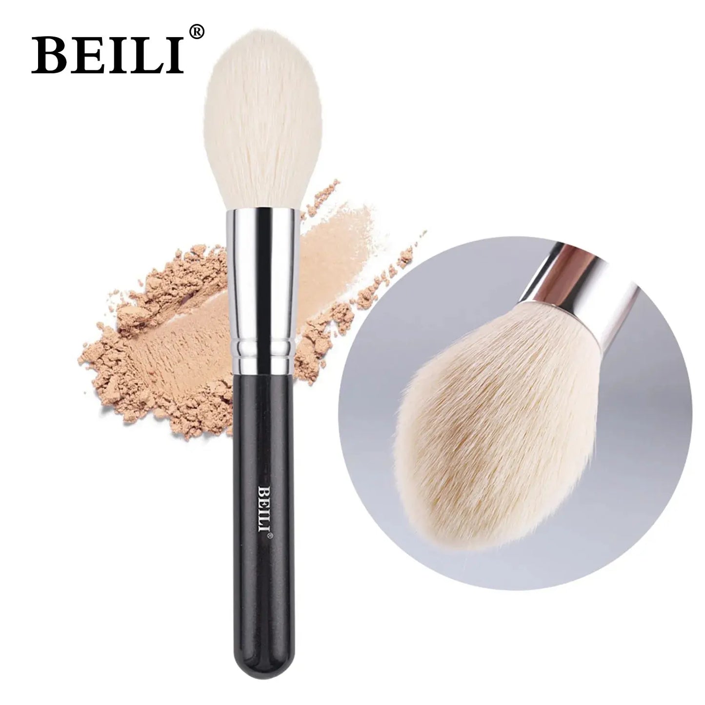 BEILI Black Big Powder Makeup Brushes Really Soft Foundation Highlight Single Professional Wool Fiber Brush Beauty Make up Tools