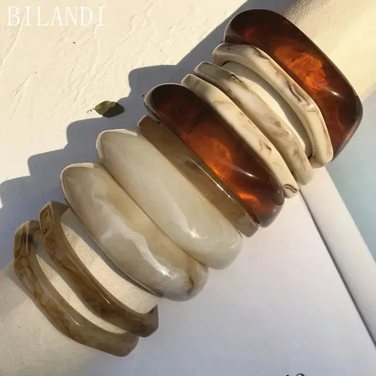 Bilandi Vintage Resin Acrylic Geometric Irregular Square Faceted Bangle 2021 New Elegant Style Bracelet For Women Jewelery Gift - Couture Cozy