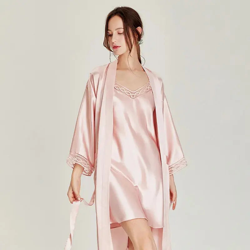 Birdtree 100%Real Mulberry Silk Pajamas Women Pyjamas Female Kimono Robe & Sleepwear 2 Pcs Pajama Sets Silk Nightgown S37111QM Couture Cozy