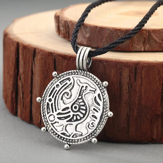 CHENGXUN Men Slavic Norse Viking Pendant Tiny Circle Round Bird Necklace Vintage Animal Pagan Jewelery for Best Friend